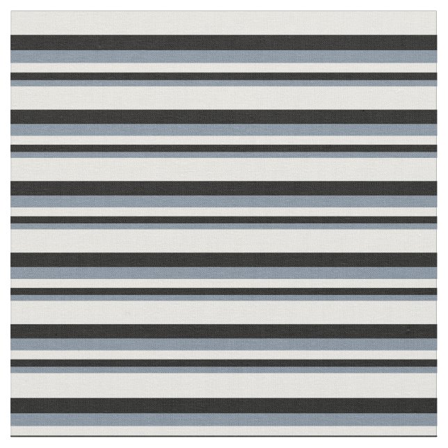 Light Slate Gray, Black & White Stripes Fabric (Close Up)