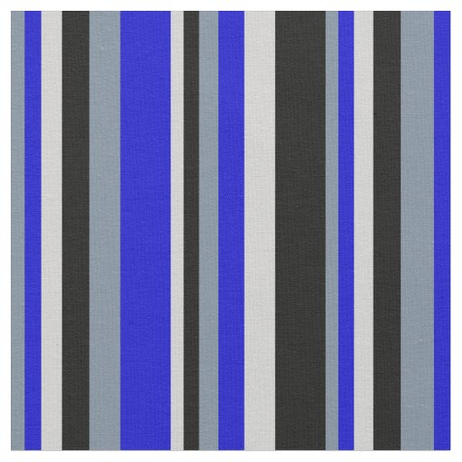 Light Slate Gray, Blue, Light Grey & Black Lines Fabric
