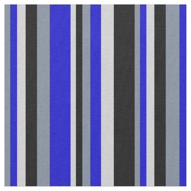 Light Slate Gray, Blue, Light Grey & Black Lines Fabric (Close Up)
