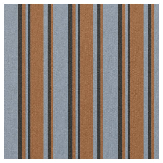 Light Slate Gray, Brown & Black Lines Pattern Fabric (Close Up)