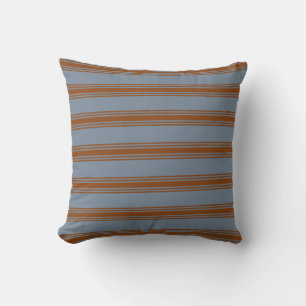 Light Slate Gray & Brown Stripes/Lines Pattern Throw Pillow