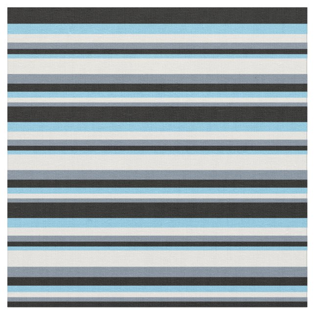 Light Slate Gray, Mint Cream, Sky Blue & Black Fabric (Close Up)