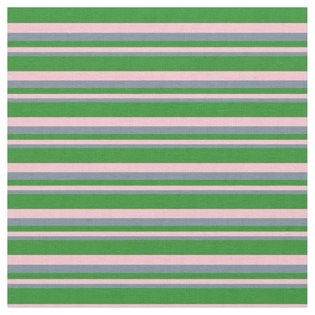 Light Slate Gray, Pink, and Forest Green Stripes Fabric (Close Up)