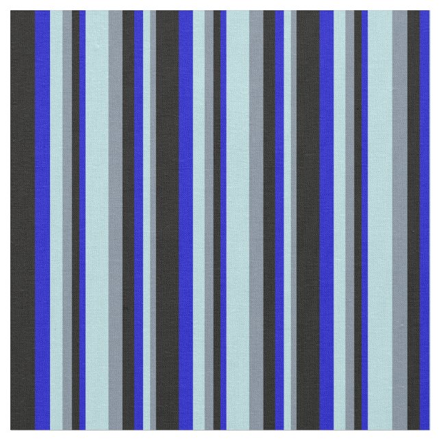 Light Slate Gray, Powder Blue, Blue & Black Lines Fabric (Close Up)