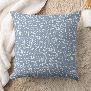 Light Smokey Blue w Dancing Music Notes Throw Pillow