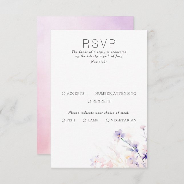 Light Soft Floral Purple Wedding RSVP Cards (Front/Back)