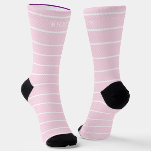 Light Soft Pastel Pink Lines Striped Custom Name  Socks