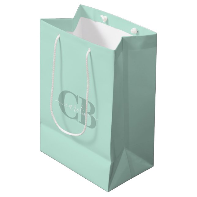 Light Soft Teal Monogram Gift Bag (Front Angled)