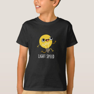 Light Speed Funny Running Bulb Pun Dark BG T-Shirt