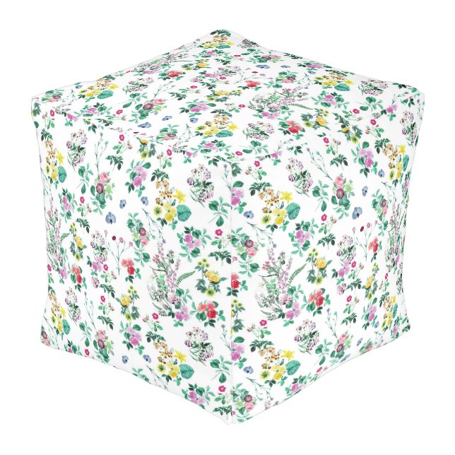 Light Spring Floral Pattern Pouf (Angled Front)