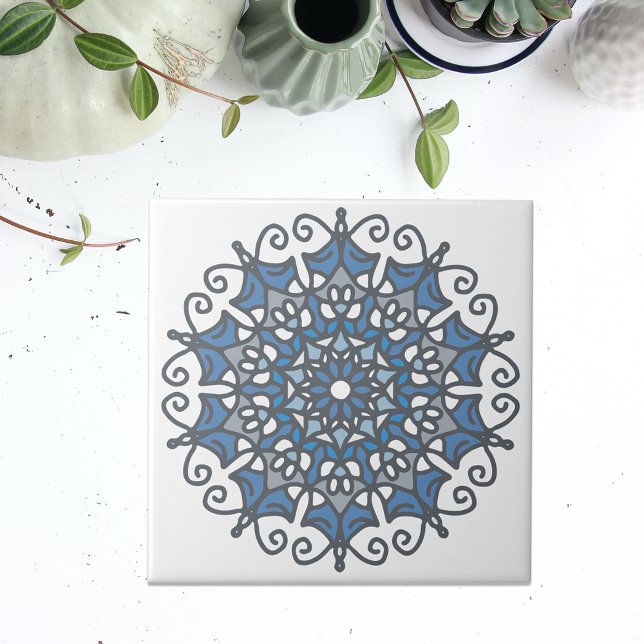 Light Steel Blue Elegant Doily Mandala On White Ceramic Tile (Creator Uploaded)