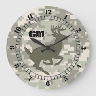 Light Storm Digital Camouflage Deer Camo Monogram Large Clock