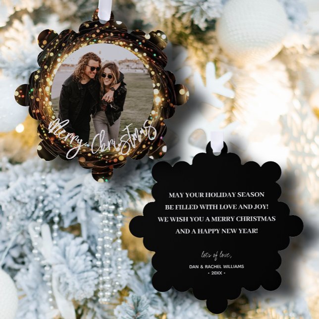 Light Strands Merry Christmas Photo Ornament Card (Creator Uploaded)