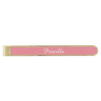Light Strawberry Pink Customizable Gold Finish Tie Bar by Brookelorren at Zazzle