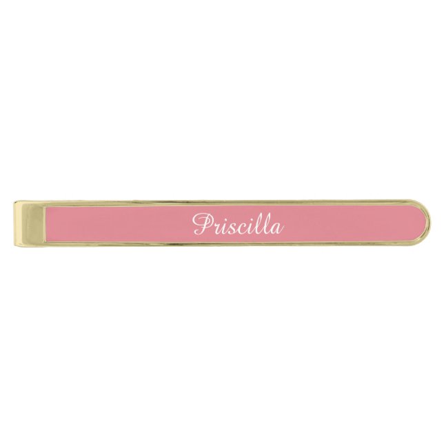 Light Strawberry Pink Customizable Gold Finish Tie Bar (Front)