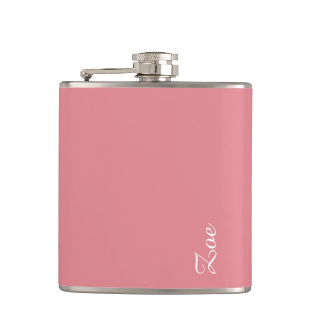 Light Strawberry Pink Customizable Hip Flask (Front)