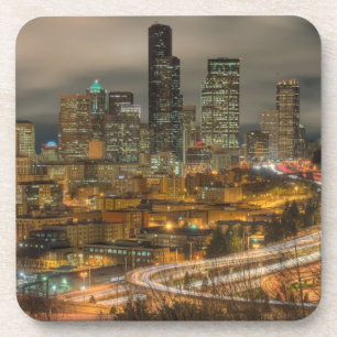 Light streaks from cars at night drink coaster
