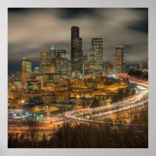 Light streaks from cars at night poster