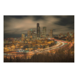 Light streaks from cars at night wood wall decor
