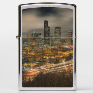 Light streaks from cars at night zippo lighter