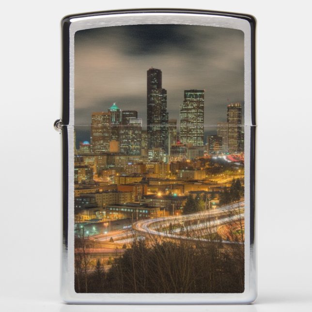 Light streaks from cars at night zippo lighter (Front)