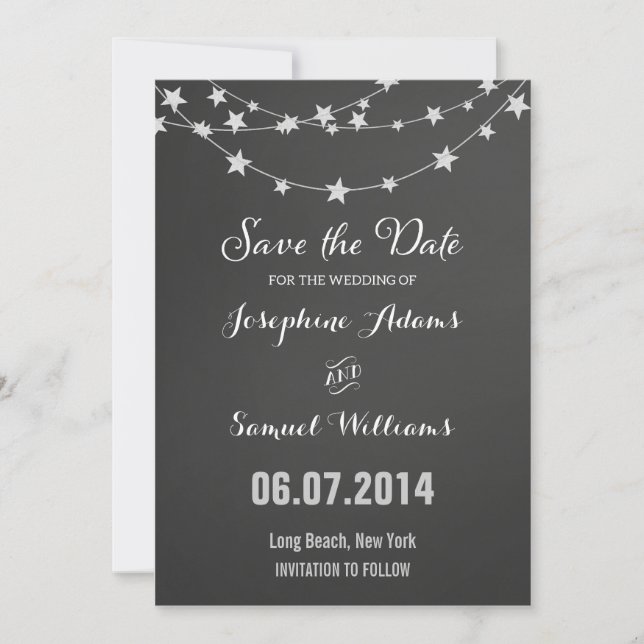 Light String Chalkboard Save The Date (Front)
