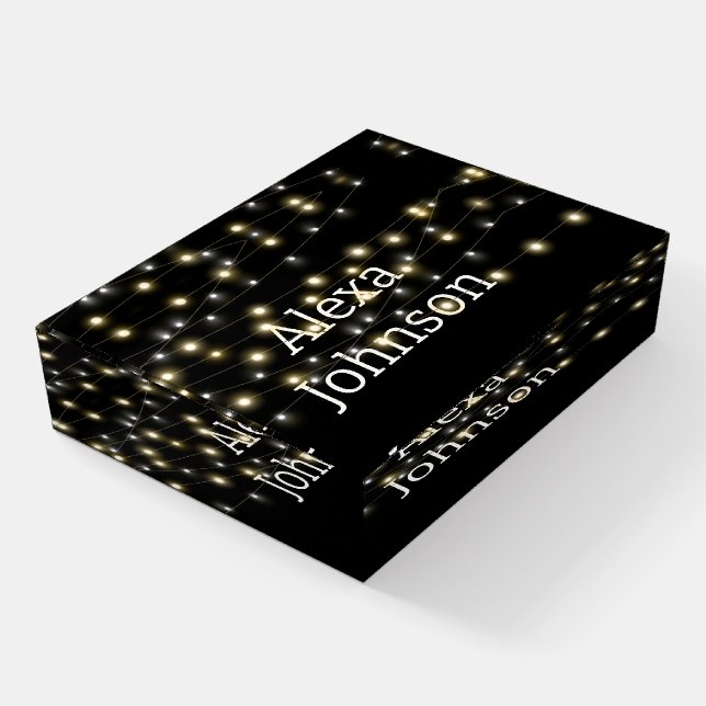 Light String on Black With Name Paperweight (Angled)