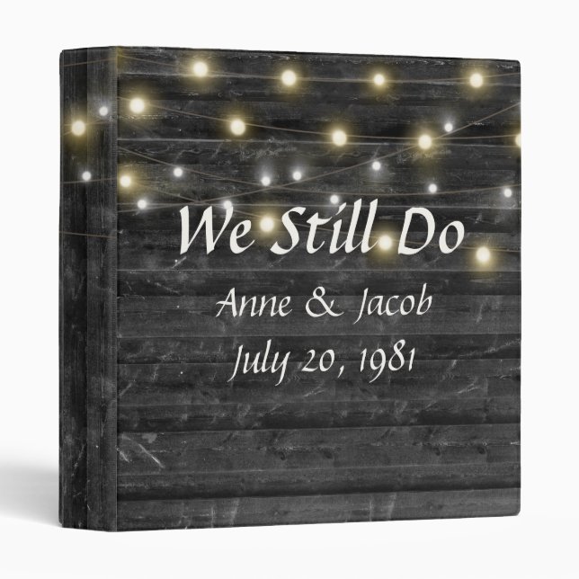 Light String on Black Wood Wedding Album 3 Ring Binder (Front/Spine)