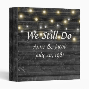 Light String on Black Wood Wedding Album 3 Ring Binder