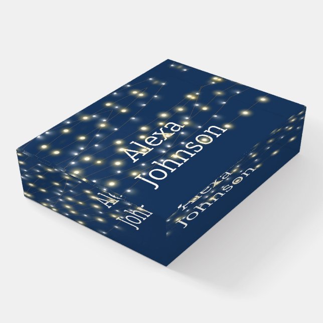 Light String on Blue With Name Paperweight (Angled)