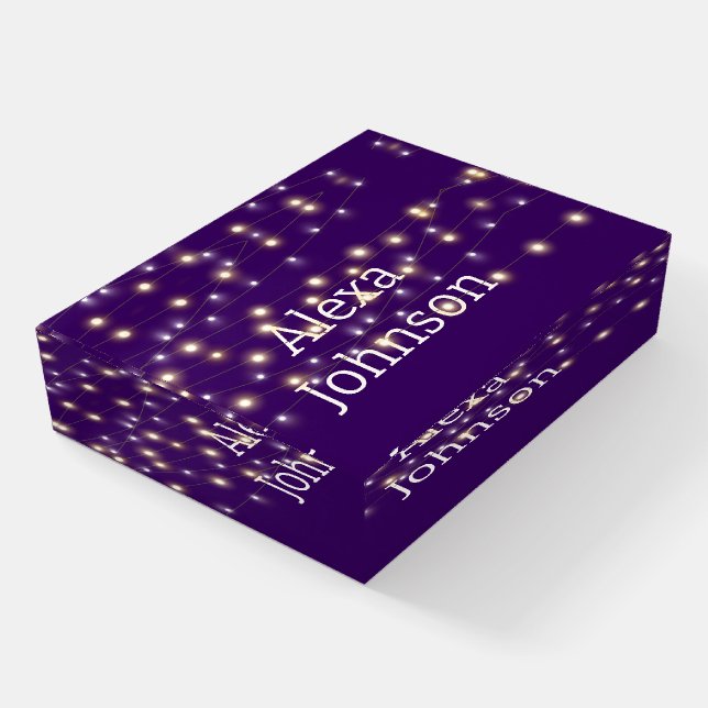Light String on Purple With Name Paperweight (Angled)