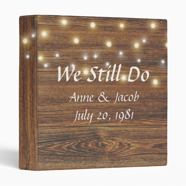 Light String on Wood Wedding Album 3 Ring Binder (Front/Spine)