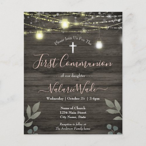 Light String Rustic First Communion Budget Flyer