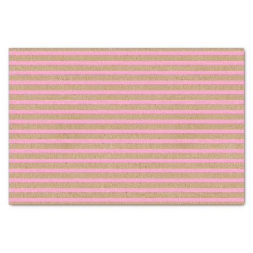 Light Summer Pink Lines On Faux Rustic Brown Kraft Tissue Paper