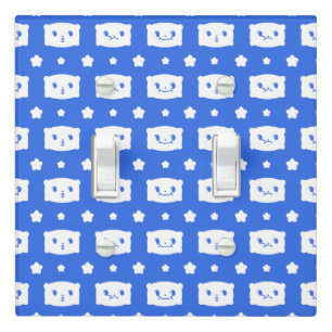 Light Switch Cover Blue Kawaii Pillow Faces Stars