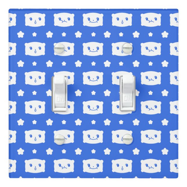 Light Switch Cover Blue Kawaii Pillow Faces Stars (In Situ)