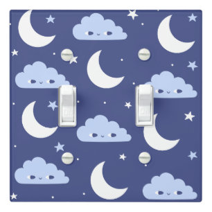 Light Switch Cover Navy Kawaii Moon Stars