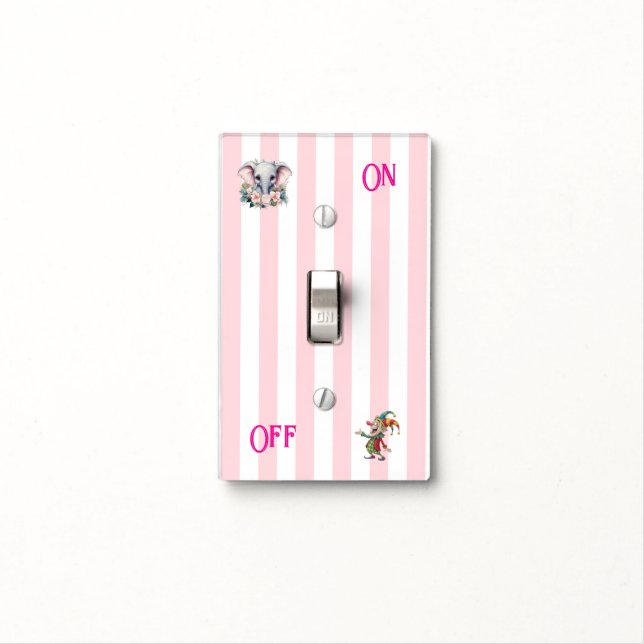 Light Switch Cover Pink & White Stripe  (In Situ)