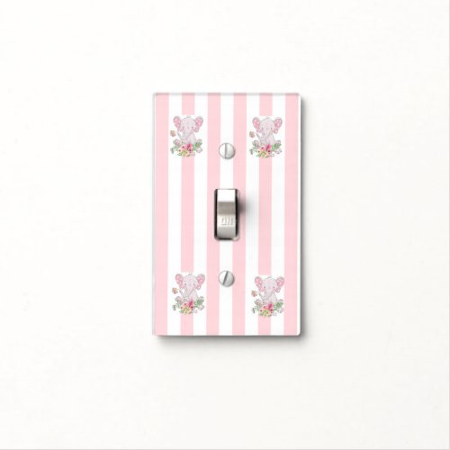 Light Switch Cover Pink  White Stripe Elephant
