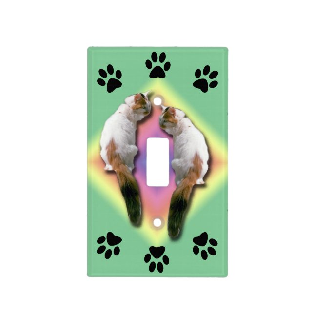 Light Switch Cover - Two Cats with Paw Prints (Front)
