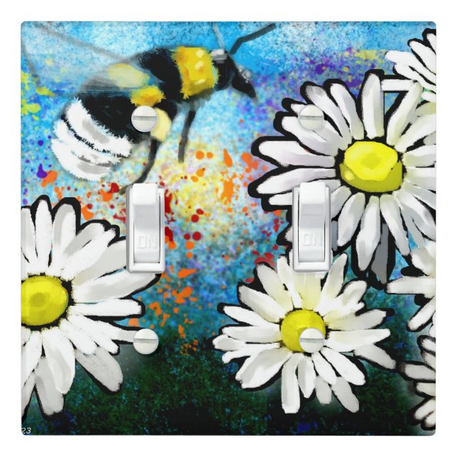 Light Switch Cover Whimsical Bee Daisies Abstract (In Situ)