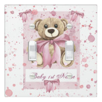 Light Switch Double Girl Teddy Bears and Peonies