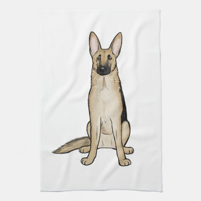 Light Tan and Black German Shepherd Dog | Pet Art Kitchen Towel (Vertical)