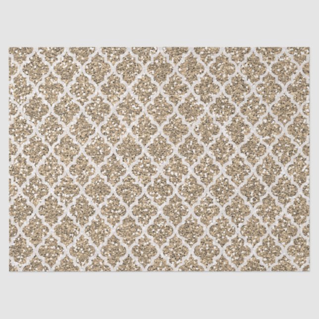 Light tan faux glitter quatrefoil tissue paper (Front)