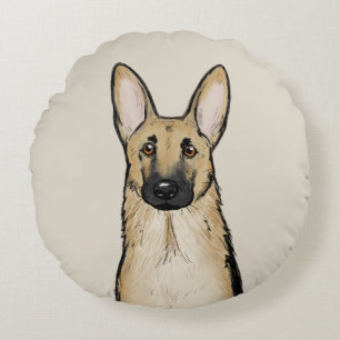 Light Tan German Shepherd Dog Animal Art Round Pillow