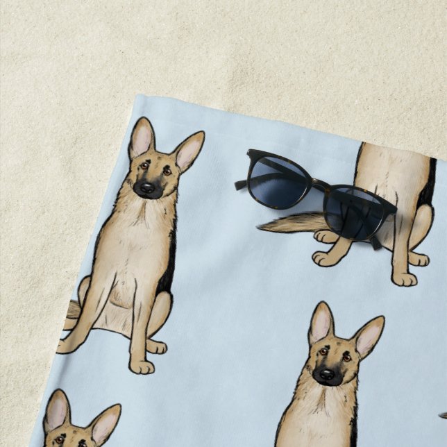 Light Tan German Shepherd Dogs Pattern Beach Towel (In Situ)