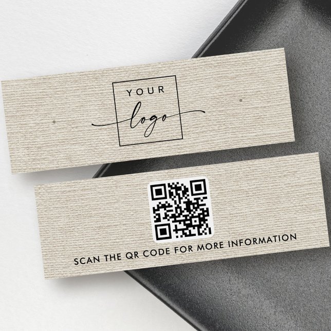Light tan linen logo QR stud earring display card (Light tan linen logo QR stud earring display card)