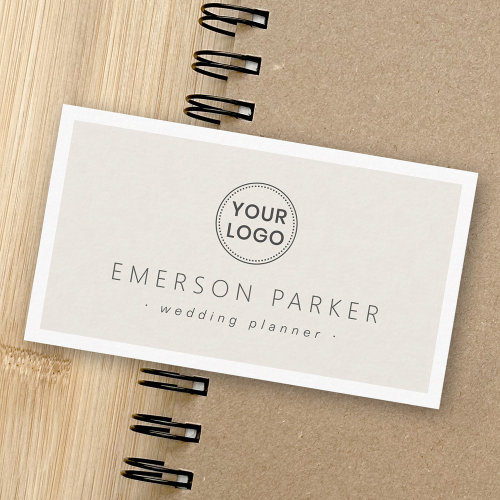 Light tan white border modern minimalist add logo business card
