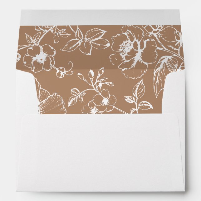 Light Taupe Elegant Calligraphy Floral Wedding Envelope (Back (Bottom))
