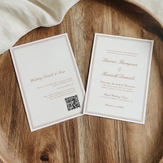 Light Taupe Elegant Calligraphy Wedding QR Code Invitation (Creator Uploaded)